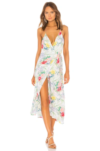 Shop Indah Geranium Halter Wrap Maxi Dress In White Tropical