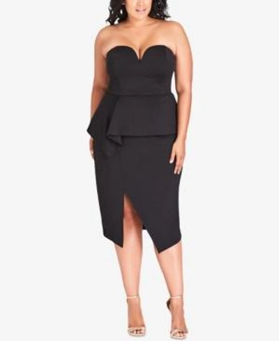 Shop City Chic Trendy Plus Size Strapless Peplum Dress In Black