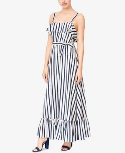 Shop Betsey Johnson Striped Ruffled Maxi Dress In Navy/white