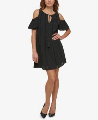 Shop Kensie Cold-shoulder Keyhole Shift Dress In Black