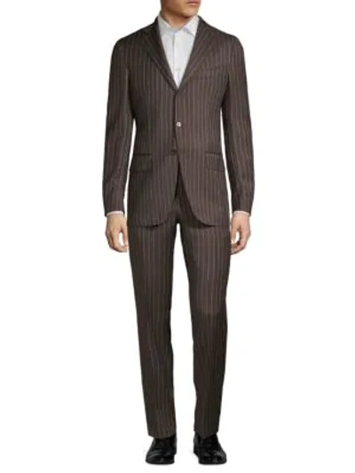 Shop Eidos Pinstriped Wool Suit In Brown Stripe