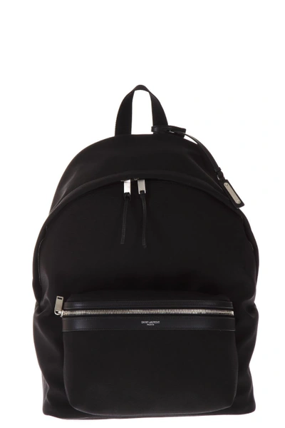 Shop Saint Laurent City Black Nylon & Leather Backpack