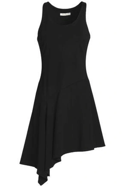 Shop Halston Heritage Woman Asymmetric Stretch-knit Mini Dress Black