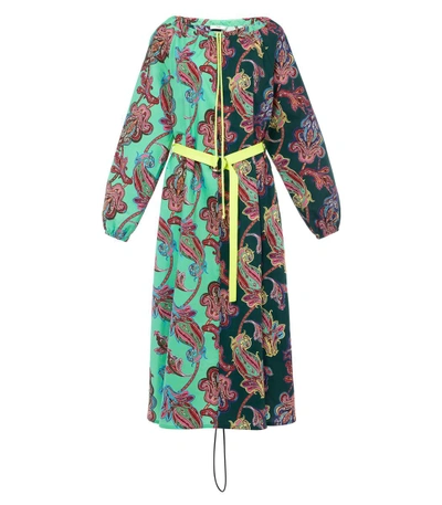 Shop Tibi Dark Green/mint Multicolor Paisley On Cotton Patchwork Dress