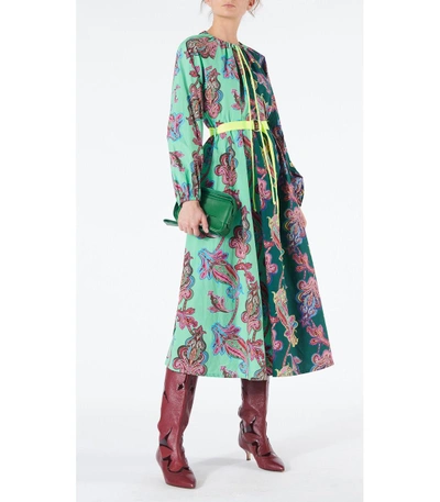 Shop Tibi Dark Green/mint Multicolor Paisley On Cotton Patchwork Dress