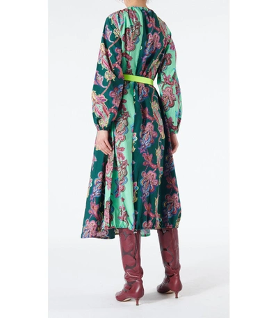 Shop Tibi Dark Green/mint Multicolor Paisley On Cotton Patchwork Dress