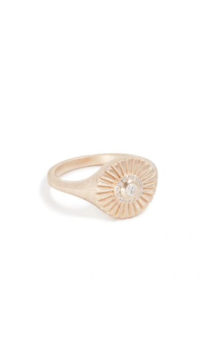 14k Diamond Rays Signet Ring