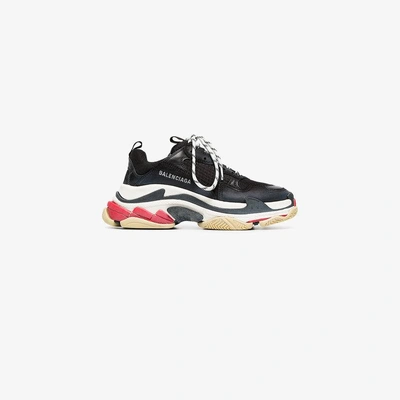 Balenciaga Triple S Logo-embroidered Leather, Nubuck And Mesh Sneakers In Black