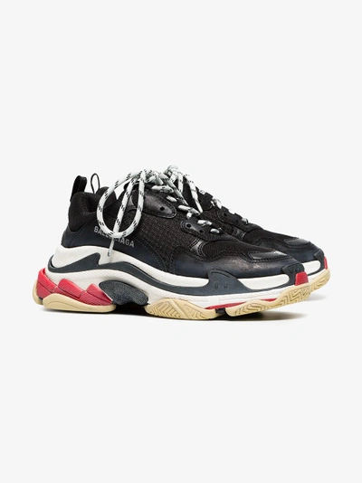 Balenciaga Triple S Logo-embroidered Leather, Nubuck And Mesh Sneakers In Black