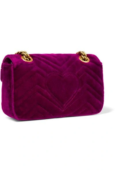 Shop Gucci Gg Marmont Mini Quilted Velvet Shoulder Bag In Magenta