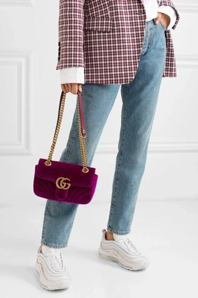 Gucci GG Marmont Flap Bag Embroidered Matelasse Velvet Small Purple  125911227