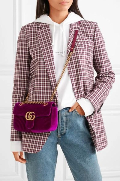 Shop Gucci Gg Marmont Mini Quilted Velvet Shoulder Bag In Magenta