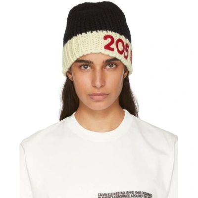 Calvin Klein 205w39nyc Black Knitted Wool Beanie In Black And White |  ModeSens