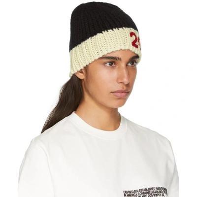 Calvin Klein 205w39nyc Black Knitted Wool Beanie In And White |