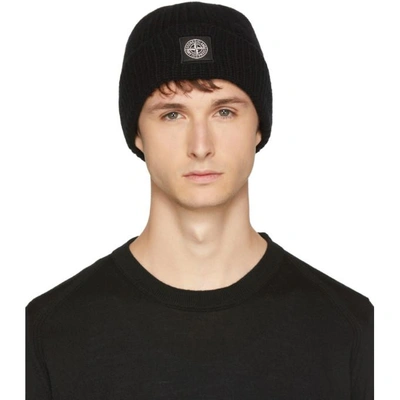Stone Island Ribbed Logo Patch Beanie In V0029 Black | ModeSens