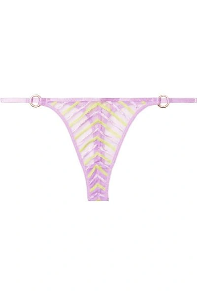 Shop Agent Provocateur Pettra Embroidered Tulle Thong In Lavender