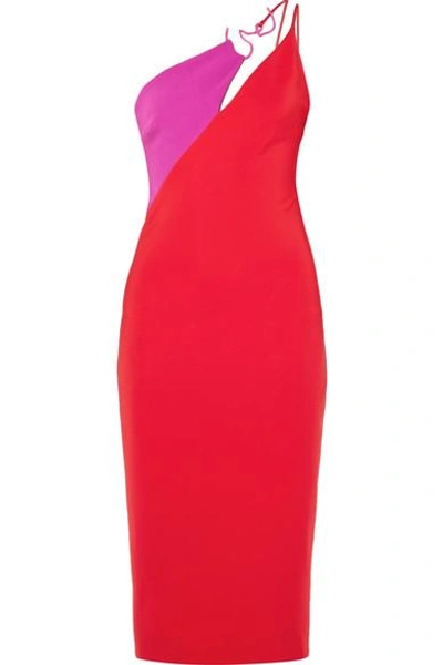 Shop Cushnie Et Ochs Asymmetric Two-tone Stretch-crepe Midi Dress In Red