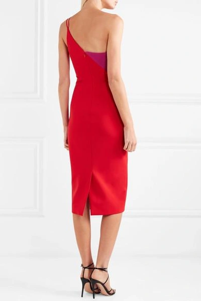 Shop Cushnie Et Ochs Asymmetric Two-tone Stretch-crepe Midi Dress In Red