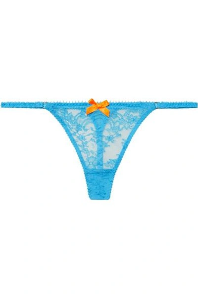 Shop Agent Provocateur Fernn Stretch-lace And Tulle Thong In Turquoise
