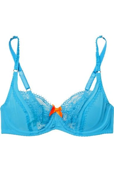 Shop Agent Provocateur Fernn Stretch-lace And Tulle Underwired Bra In Turquoise