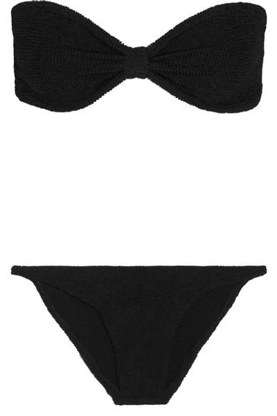 Shop Hunza G Jean Seersucker Bandeau Bikini In Black