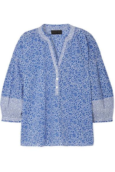 Shop Hatch Olivia Printed Cotton-voile Blouse In Blue