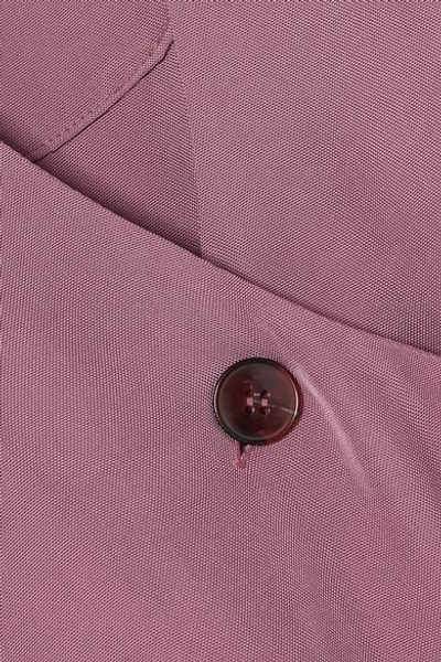 Shop Nanushka Belted Frayed Satin-twill Midi Dress In Purple