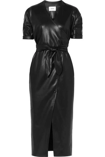 Shop Nanushka Penelope Vegan Leather Wrap Midi Dress In Black