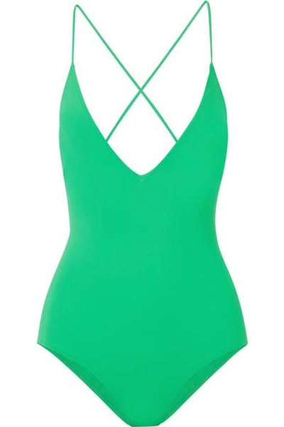 Shop Emma Pake Antonia Lace-up Swimsuit In Bright Green