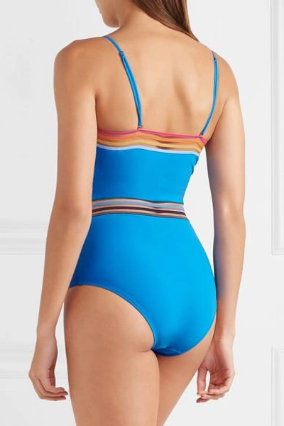 Shop Emma Pake Sunrise Monica Mesh-trimmed Swimsuit In Azure