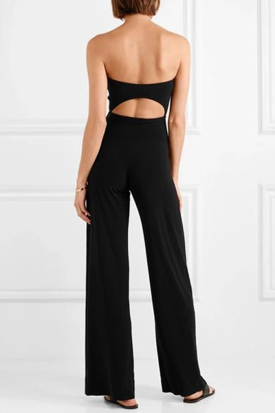 Shop Norma Kamali Strapless Cutout Stretch-jersey Jumpsuit In Black
