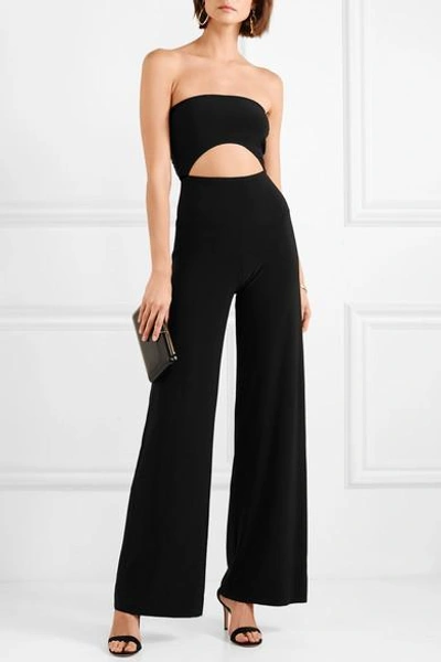 Shop Norma Kamali Strapless Cutout Stretch-jersey Jumpsuit In Black