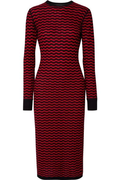 Shop Marc Jacobs Striped Merino Wool Midi Dress In Red