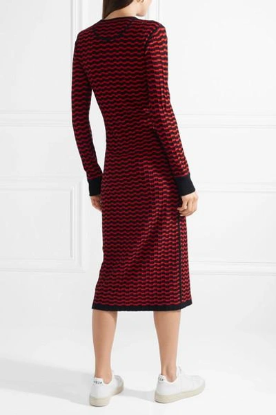 Shop Marc Jacobs Striped Merino Wool Midi Dress In Red