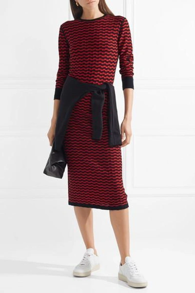 Shop Marc Jacobs Striped Merino Wool Midi Dress In Red