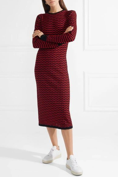 Shop Marc Jacobs Striped Merino Wool Midi Dress In Red