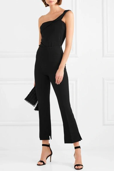 Shop Roland Mouret Goswell Cropped Crepe Slim-leg Pants In Black