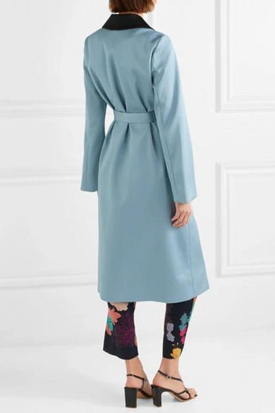 Shop Stine Goya Leanne Two-tone Hammered-satin Coat In Blue