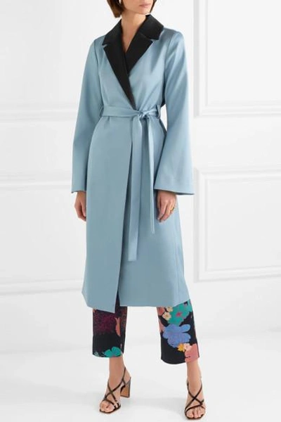 Shop Stine Goya Leanne Two-tone Hammered-satin Coat In Blue