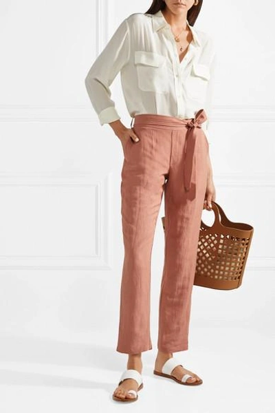 Shop Hatch The Venice Linen-blend Pants In Blush