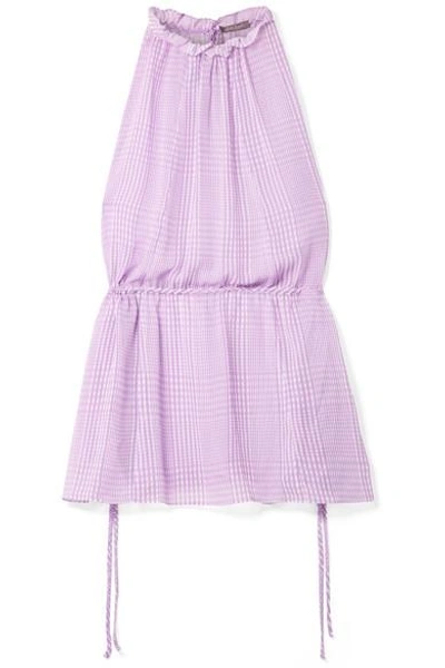 Shop Lela Rose Checked Silk-chiffon Top In Purple