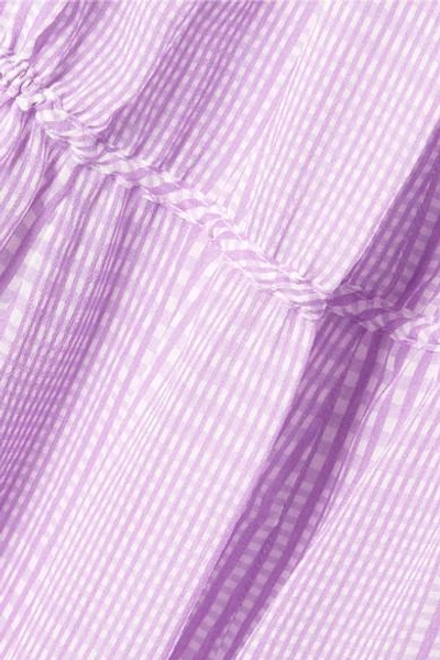 Shop Lela Rose Checked Silk-chiffon Top In Purple