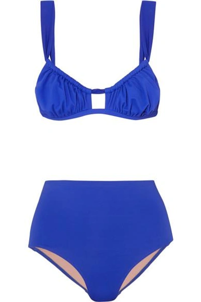 Shop Three Graces London Bridget Ruched Bikini In Cobalt Blue