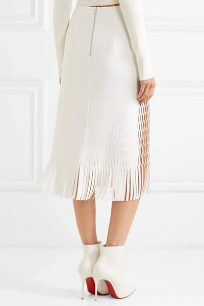 Shop Dion Lee Fringed Cutout Jersey Midi Skirt In Ivory