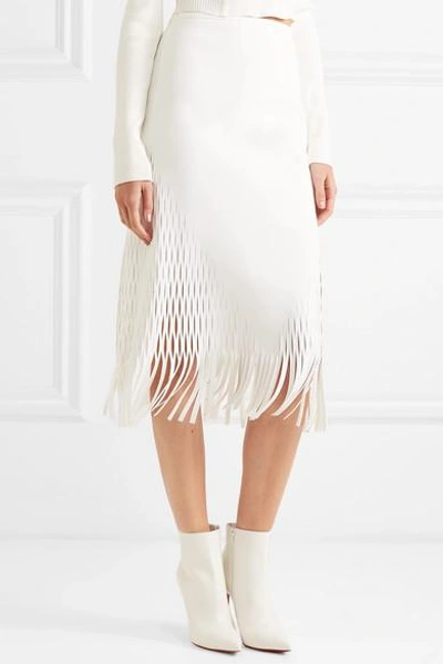 Shop Dion Lee Fringed Cutout Jersey Midi Skirt In Ivory