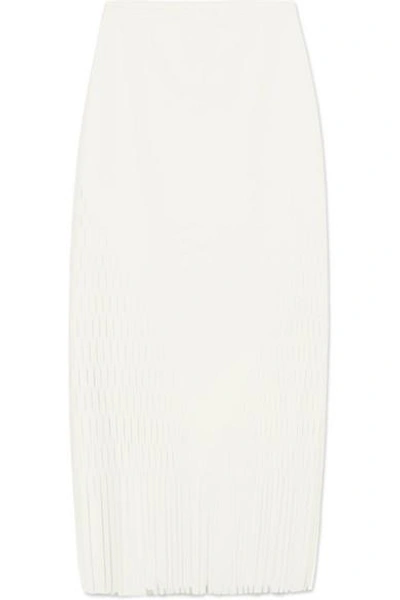 Shop Dion Lee Fringed Cutout Jersey Midi Skirt In Ivory