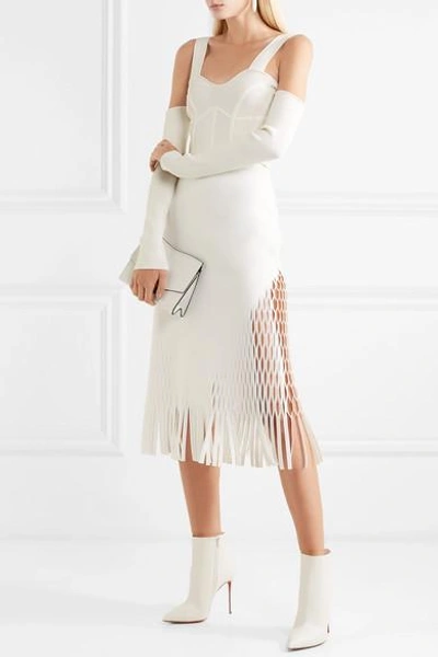 Shop Dion Lee Fringed Cutout Jersey Midi Skirt In Ivory