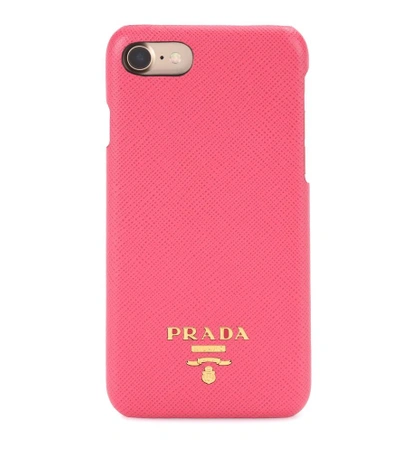Shop Prada Iphone 7 Leather Phone Case In Pink