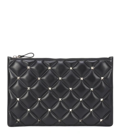 Shop Valentino Candystud Leather Clutch In Black