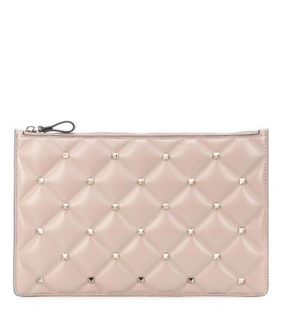 Shop Valentino Candystud Leather Clutch In Pink